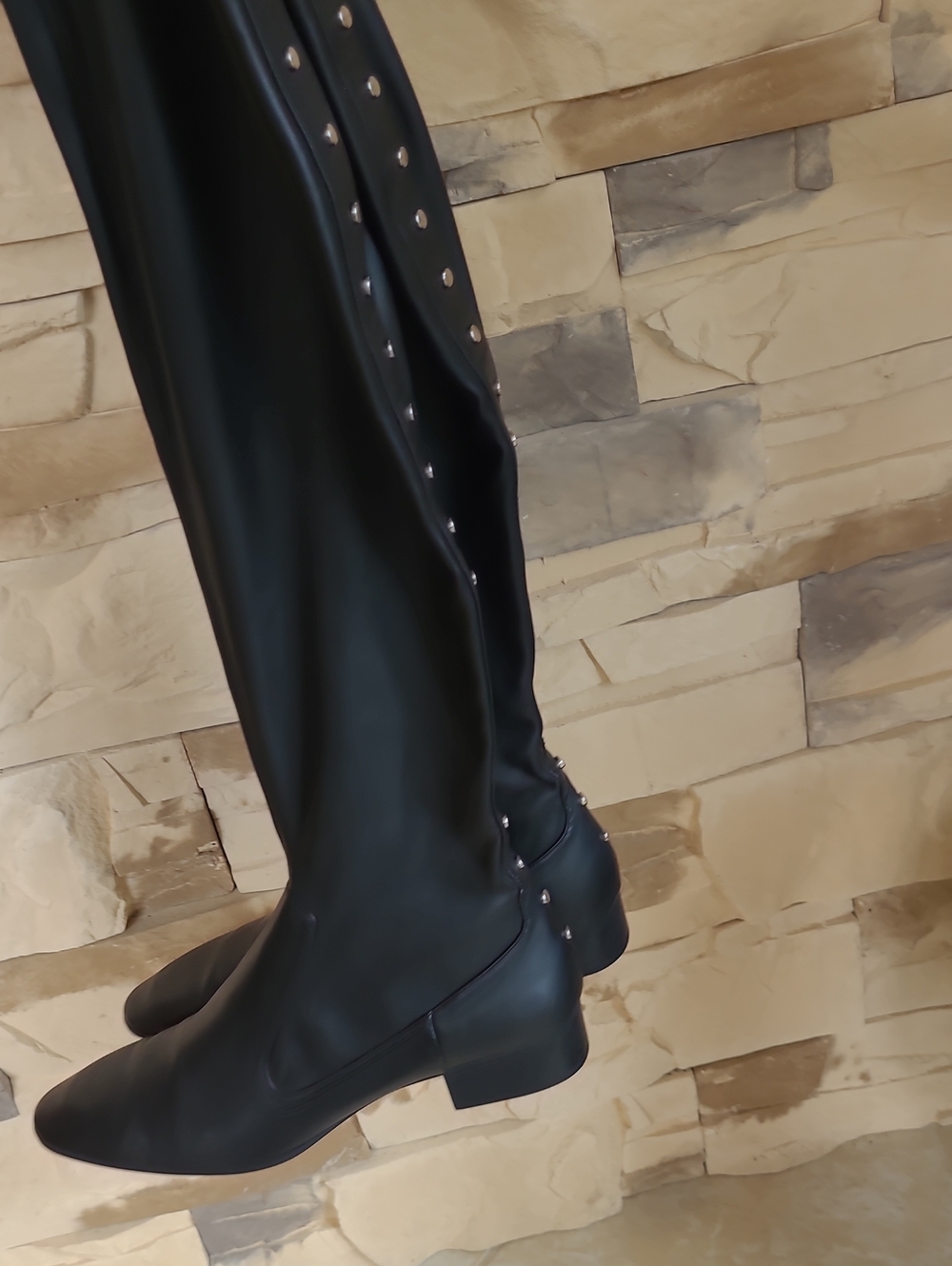 Black "Zara" Knee-High Studded Boots